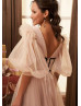Nude Pink Pleated Tulle Midi Party Dress With Removable Corset